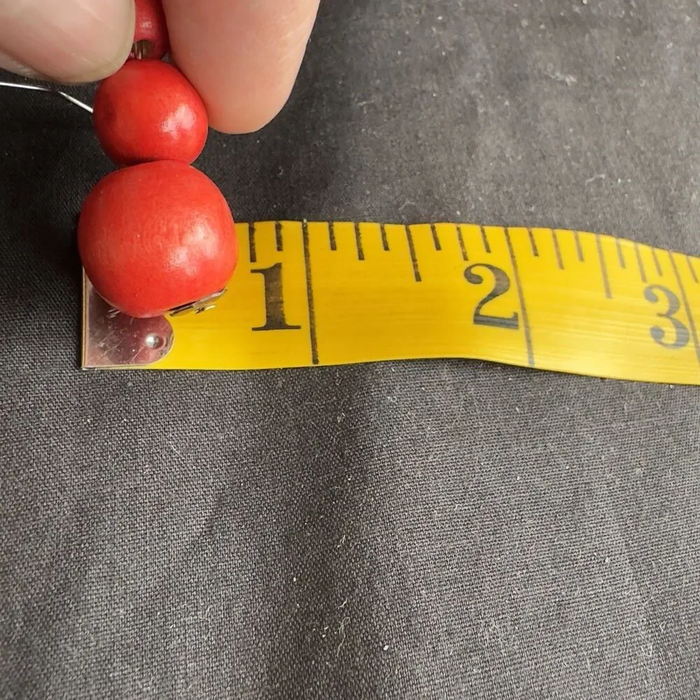 Necklace w Matching Earrings Fashion Set Statement Chunky Red Light Wooden Bead
